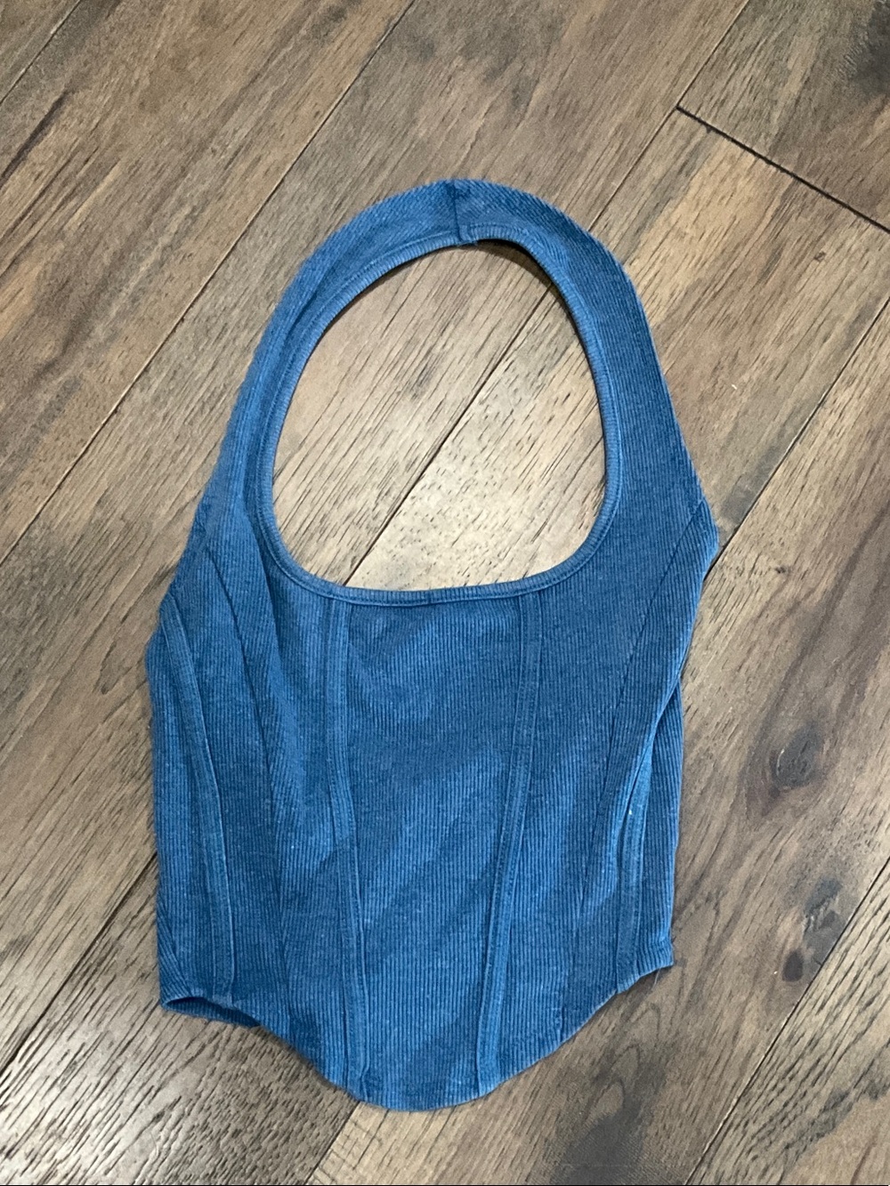 HYFVE Blue Ribbed Halter Scoop Crop Tank